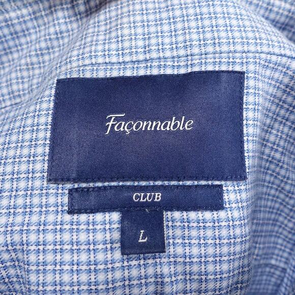 Faconnable Shirt Mens Large Blue Check Button Down Short Sleeve Club Cotton Top - Picture 8 of 10